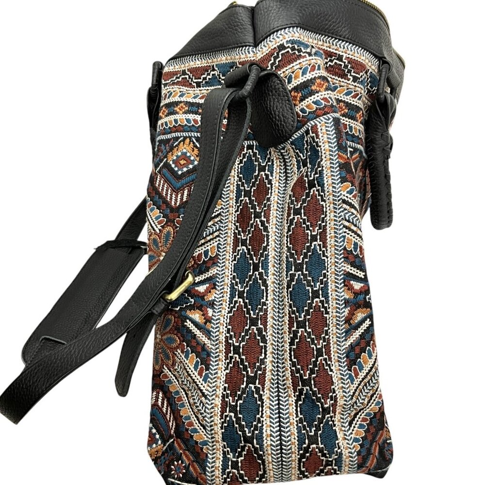 Johnny Was Workshop Molly Jo Tote Weekender Bag Black Floral Embroidery Leather - Picture 8 of 15